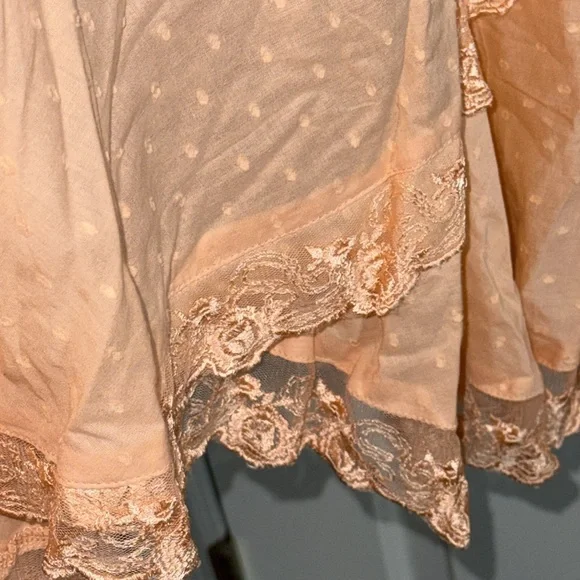 Romans Peach Lace Trim Boho 100% Cotton Maxi Skirt Fairy CottageCore Size 22 - Picture 4 of 10